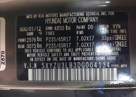 2013 Hyundai Santa Fe Sport from USA, damaged, VIN 5XYZU3LB3DG004134